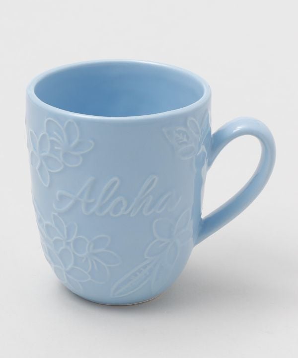 ALOHA プルメリアマグカップ ホワイト ブルー ハワイアン 陶器 コップ キッチン雑貨
