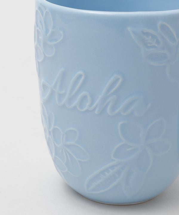 ALOHA プルメリアマグカップ ホワイト ブルー ハワイアン 陶器 コップ キッチン雑貨