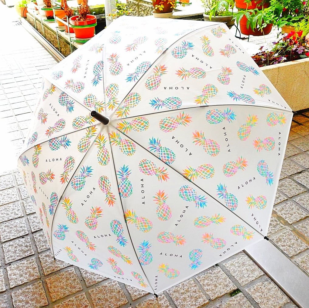 ALOHA トロピカル雨傘 アンブレラ ビニール傘 パイナップル プルメリア モンステラ ハワイアン雑貨