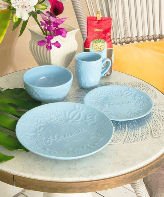 ALOHA ホヌプレート ホワイト ブルー ハワイアン 陶器 お皿 キッチン雑貨